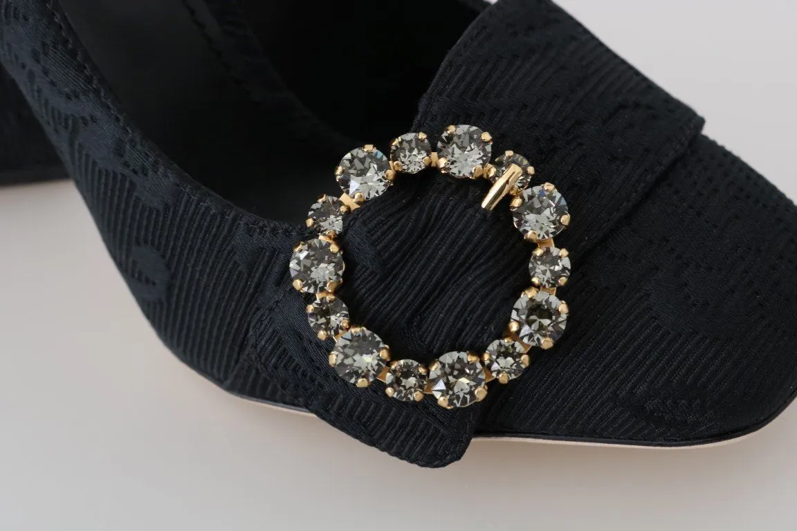 Black Brocade Crystal Mary Janes Pumps