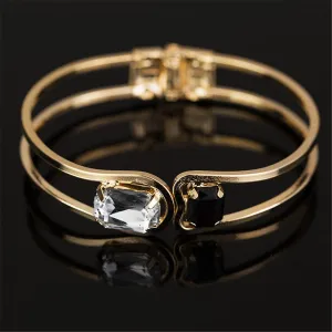 Black Crystal & 18K Gold-Plated Open Bangle