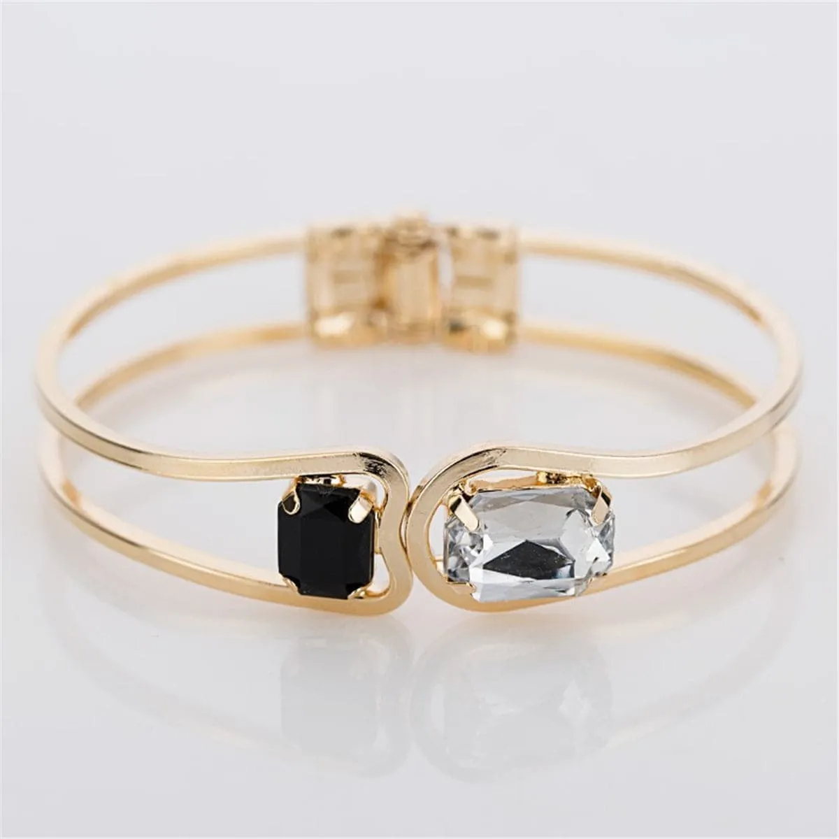 Black Crystal & 18K Gold-Plated Open Bangle