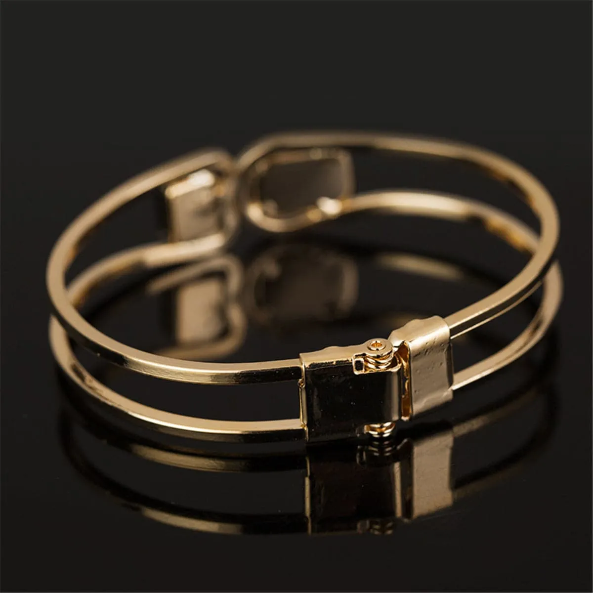 Black Crystal & 18K Gold-Plated Open Bangle