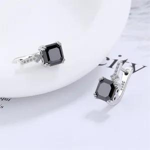Black Crystal & Cubic Zirconia Princess-Cut Huggie Earrings
