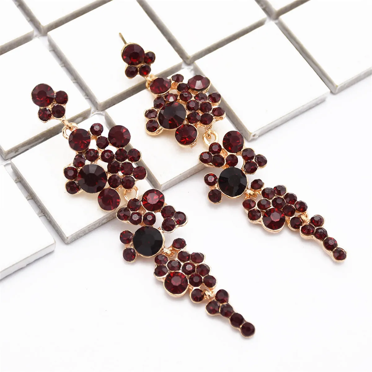 Black Cubic Zirconia & 18K Gold-Plated Cluster Drop Earrings