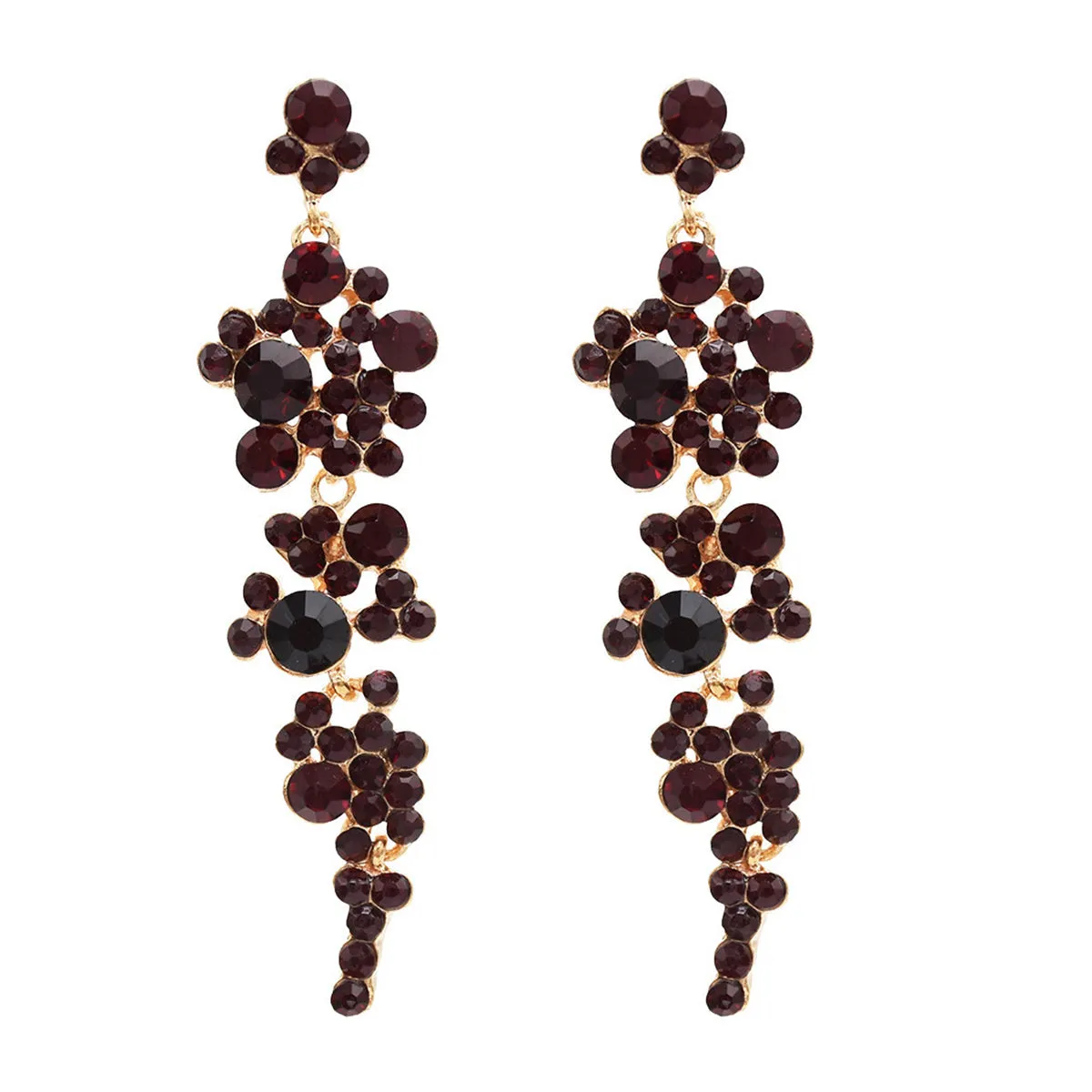 Black Cubic Zirconia & 18K Gold-Plated Cluster Drop Earrings