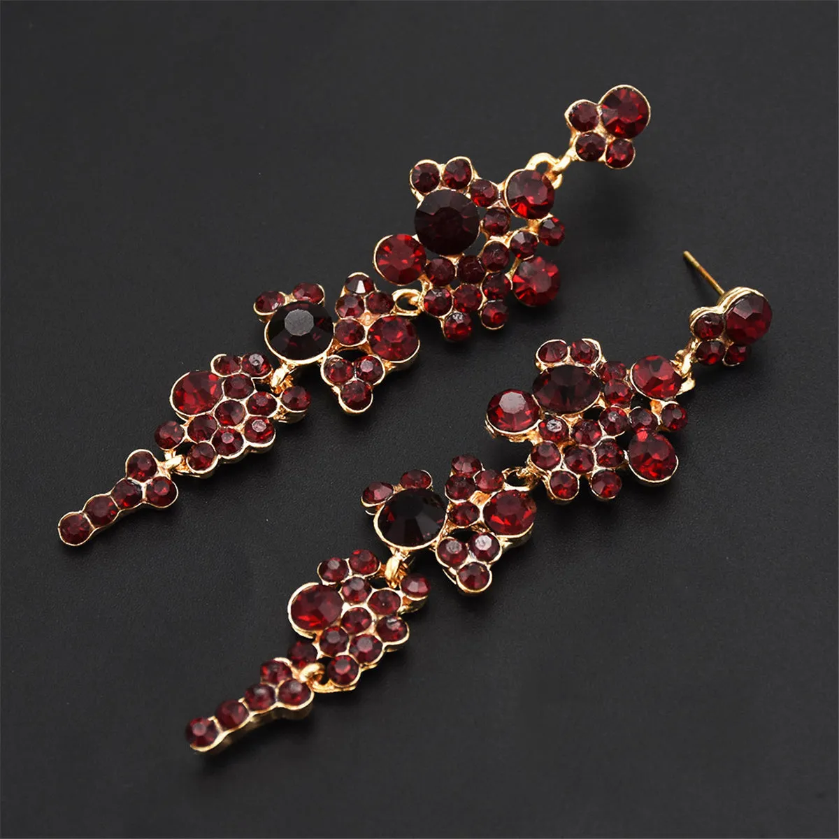Black Cubic Zirconia & 18K Gold-Plated Cluster Drop Earrings