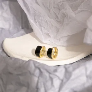 Black Enamel & 18K Gold-Plated Huggie Earrings