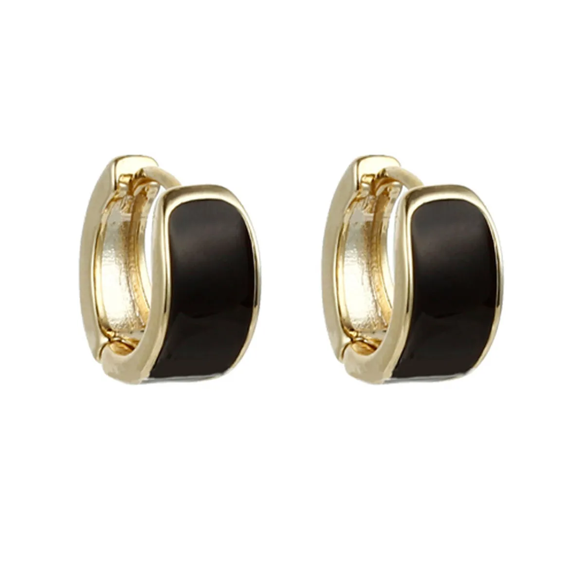 Black Enamel & 18K Gold-Plated Huggie Earrings