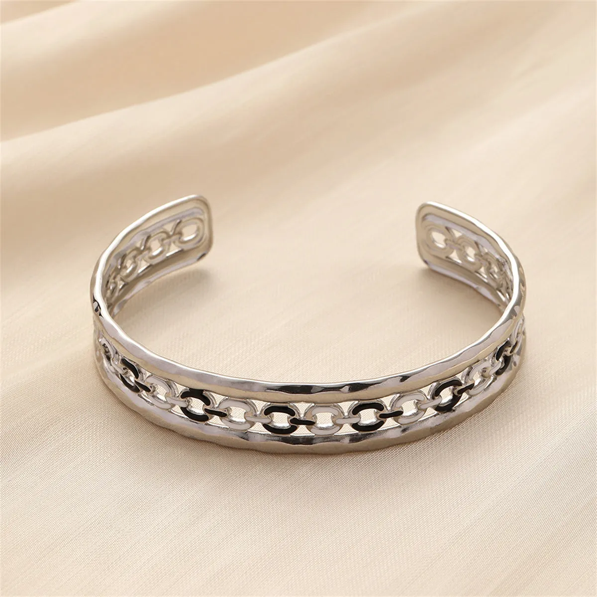Black Enamel & Silver-Plated Cable Cuff