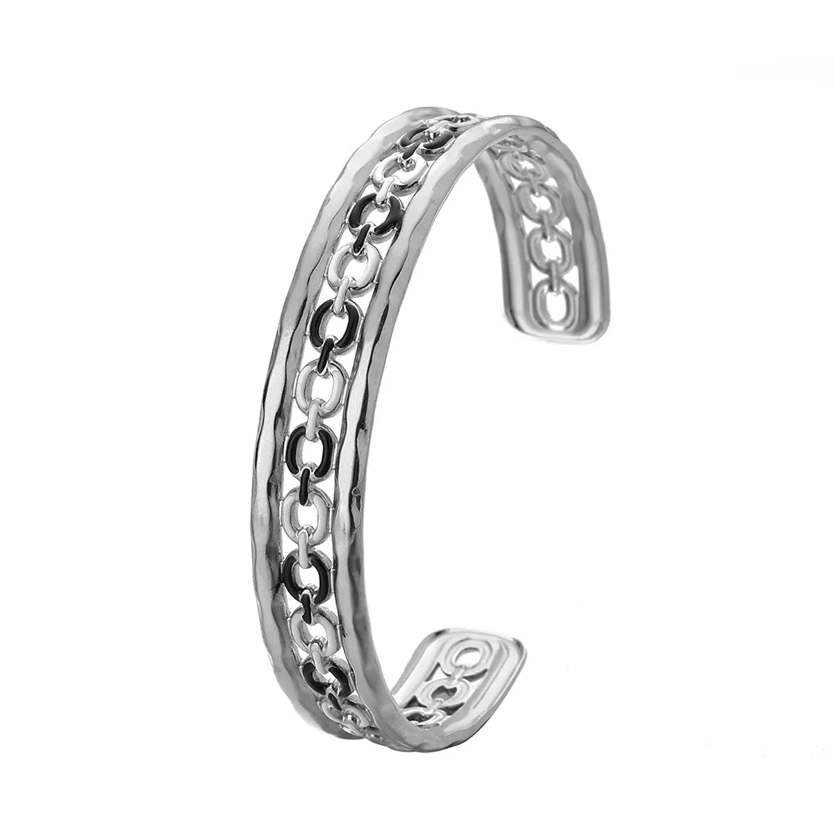 Black Enamel & Silver-Plated Cable Cuff
