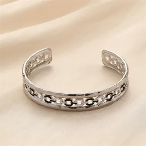 Black Enamel & Silver-Plated Cable Cuff