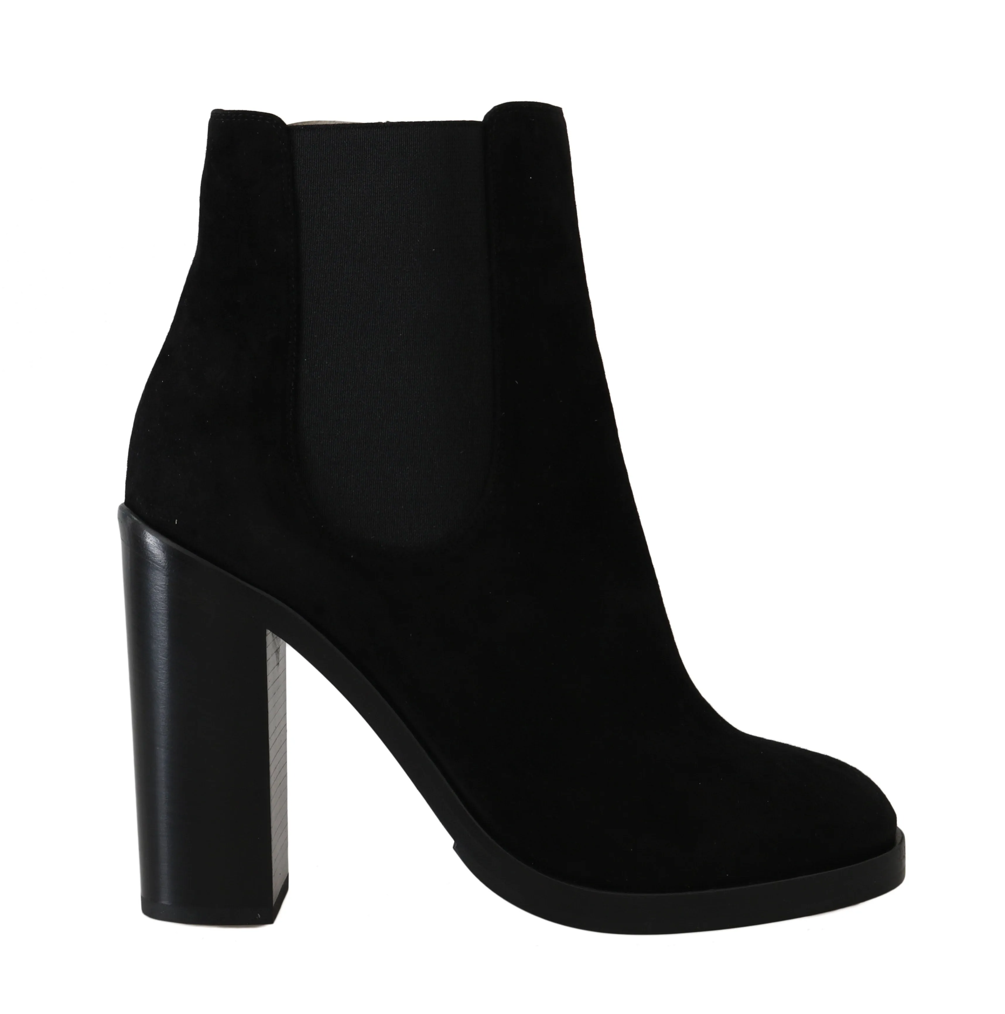 Black Leather Chelsea Heels Boots