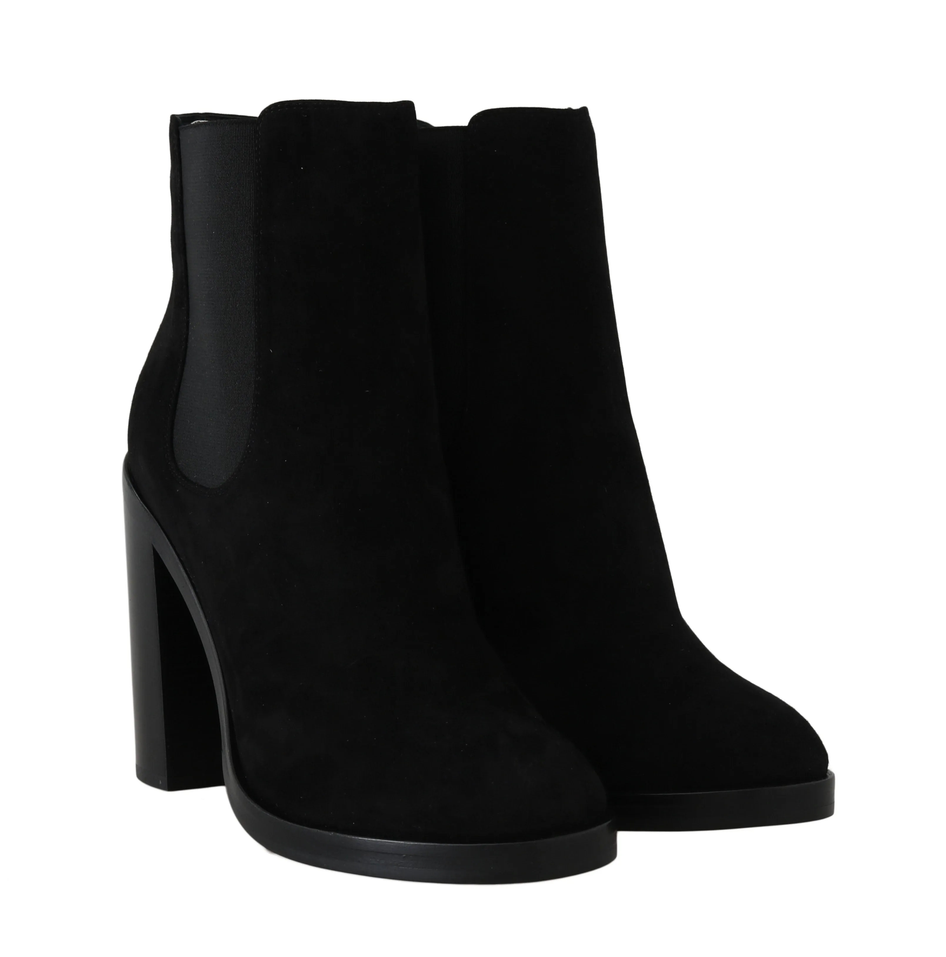 Black Leather Chelsea Heels Boots