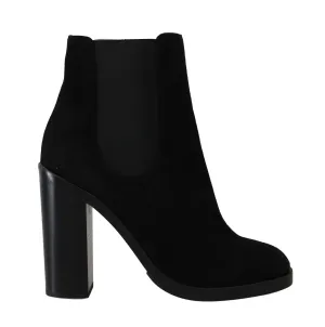 Black Leather Chelsea Heels Boots