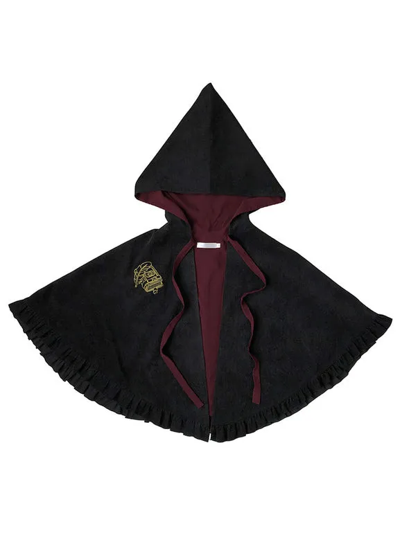 Black Lolita Poncho Polyester Embroidered Color Block Winter Lolita Outwears