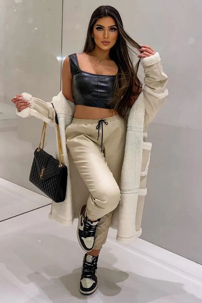 Black PU Leather Corset Crop Top - Roxa