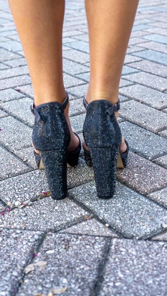 Black Rhinestone Dressy Heel