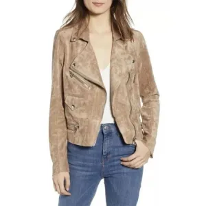 BLANKNYC Blank NYC Vegan Faux Suede Moto Jacket Brick Wall Tan Small PETITE New