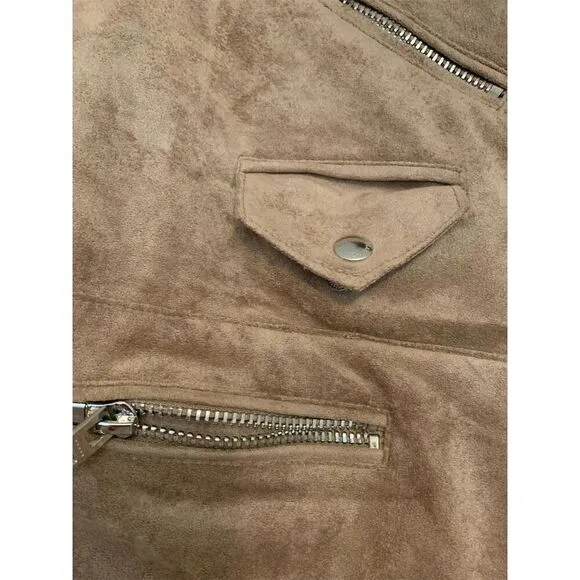 BLANKNYC Blank NYC Vegan Faux Suede Moto Jacket Brick Wall Tan Small PETITE New