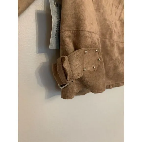BLANKNYC Blank NYC Vegan Faux Suede Moto Jacket Brick Wall Tan Small PETITE New