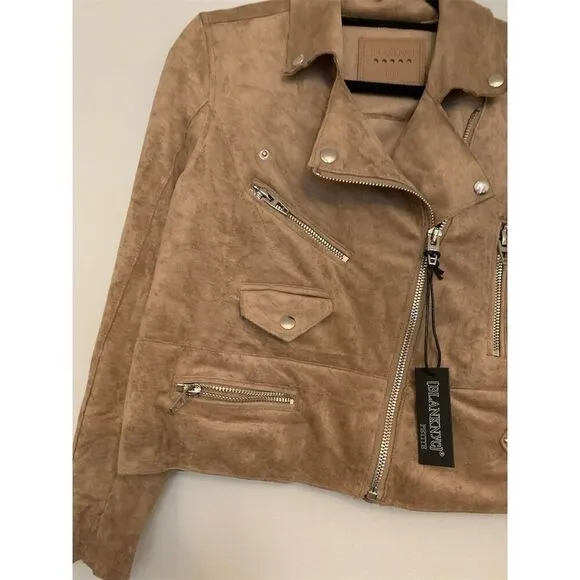 BLANKNYC Blank NYC Vegan Faux Suede Moto Jacket Brick Wall Tan Small PETITE New