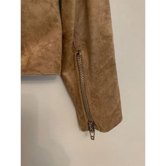 BLANKNYC Blank NYC Vegan Faux Suede Moto Jacket Brick Wall Tan Small PETITE New