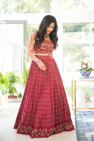 Block Printed Mirror Work Lehenga