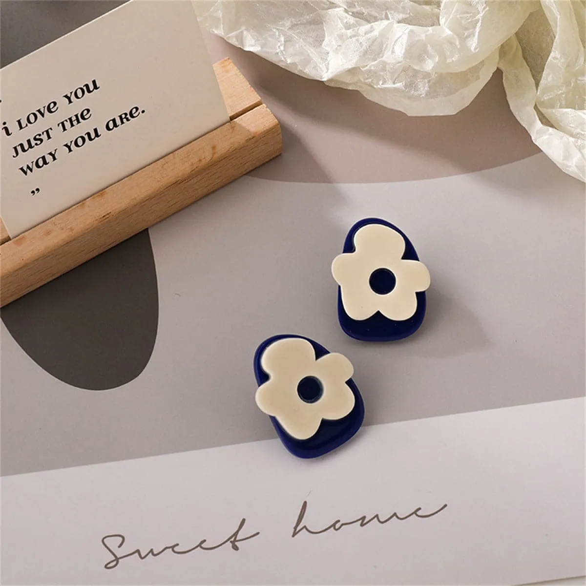 Blue & White Floral Stud Earrings