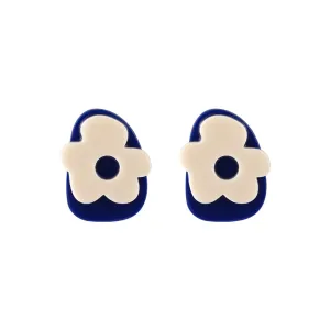 Blue & White Floral Stud Earrings