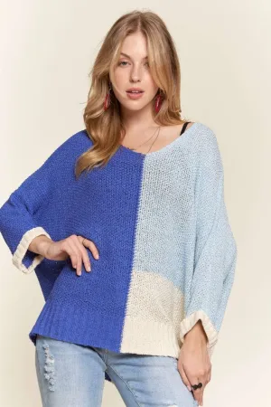 Blue Color Block Long Sleeve Tunic Sweater