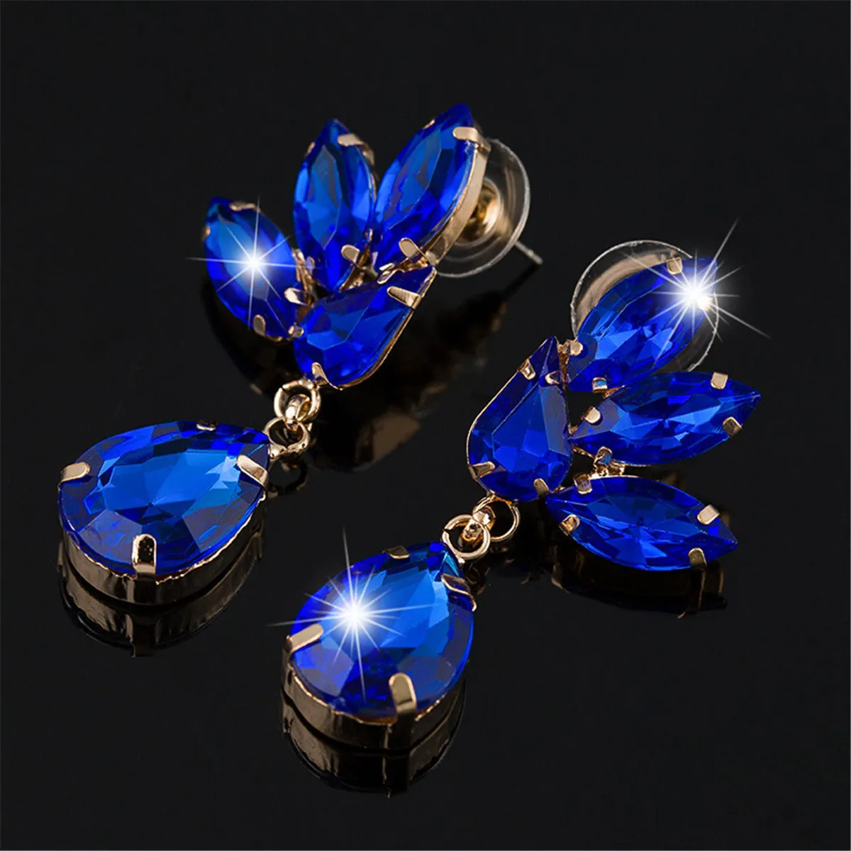 Blue Crystal & 18K Gold-Plated Marquise Pear Drop Earrings