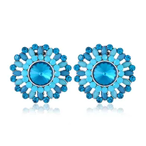 Blue Crystal & Cubic Zirconia Round Stud Earrings