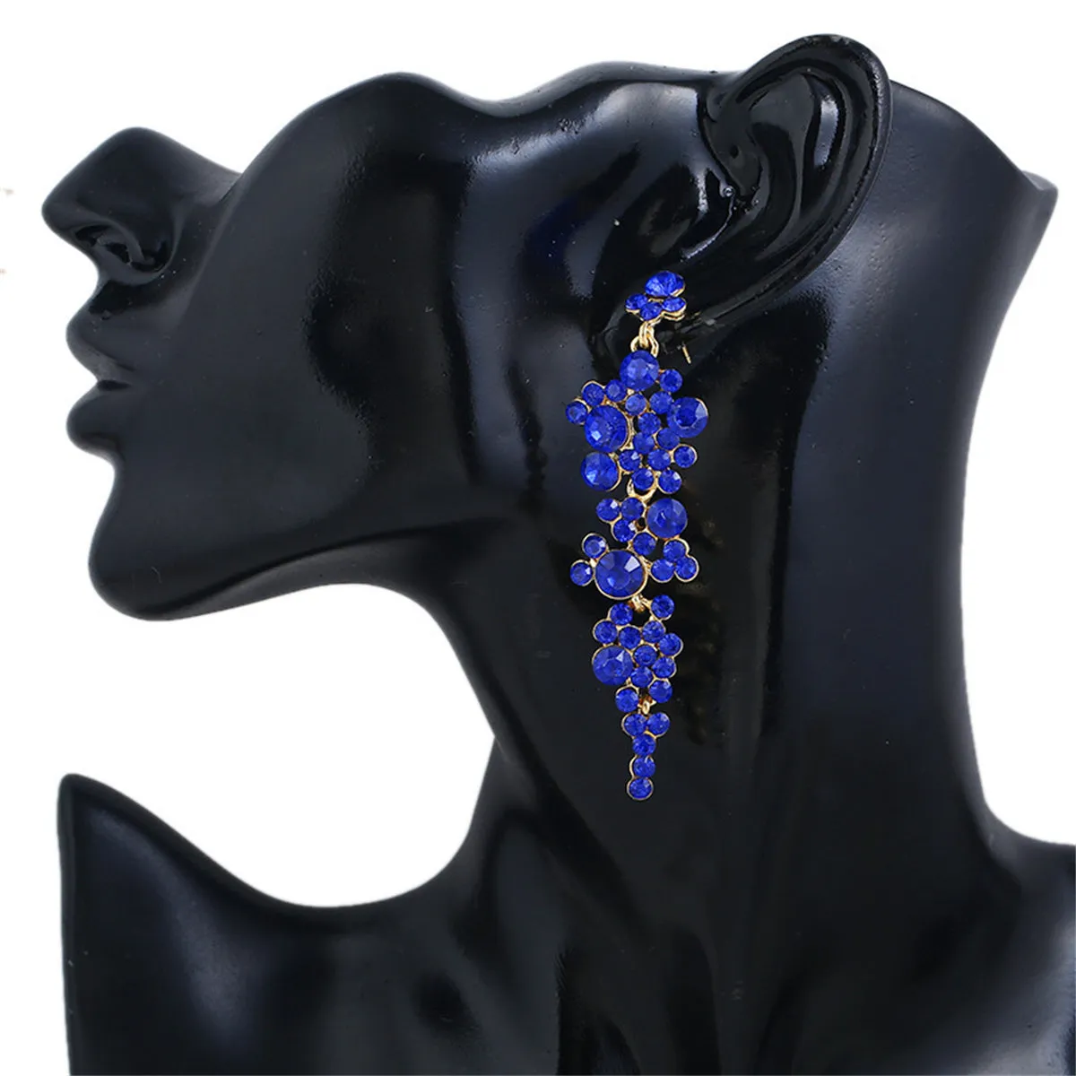 Blue Cubic Zirconia & 18K Gold-Plated Cluster Drop Earrings