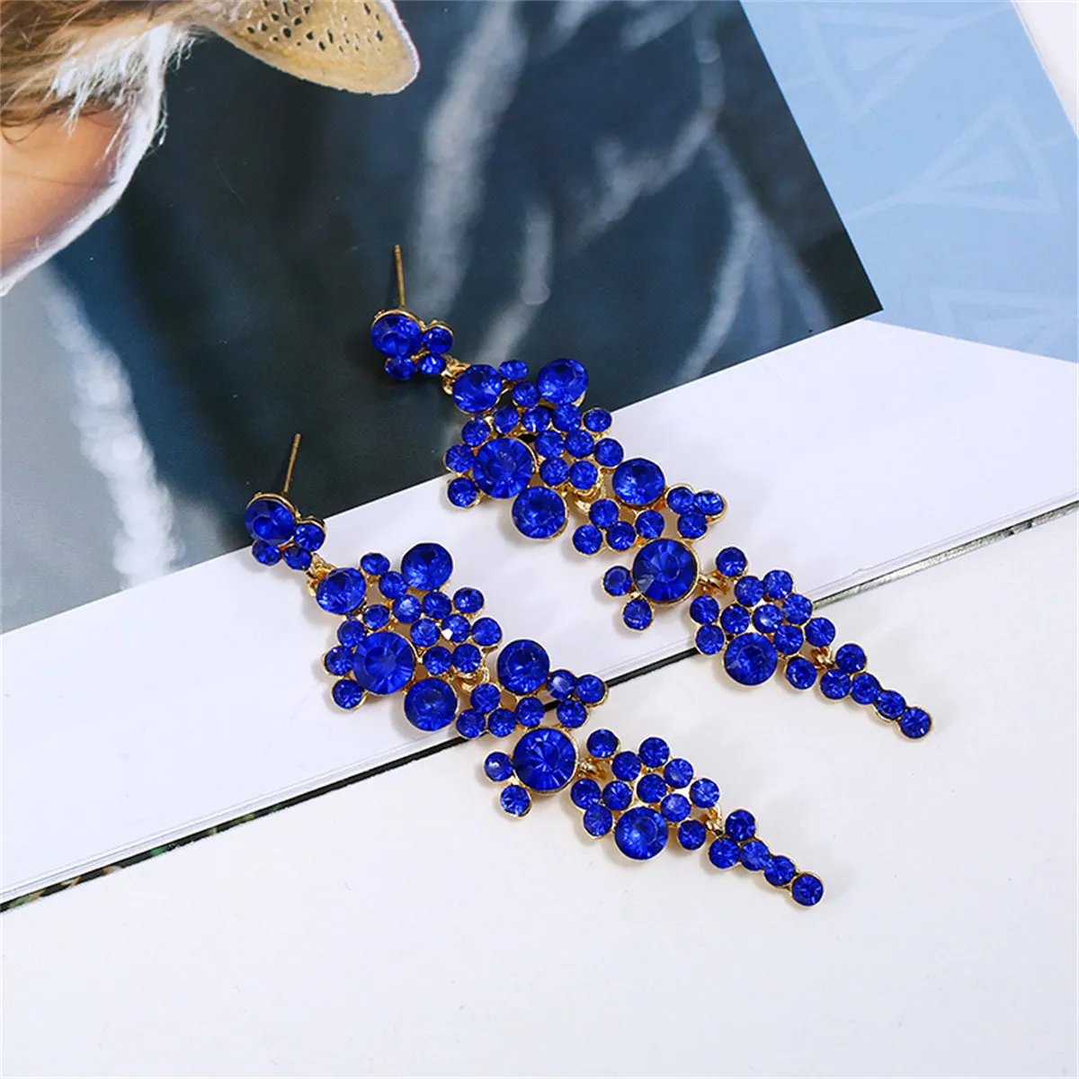 Blue Cubic Zirconia & 18K Gold-Plated Cluster Drop Earrings