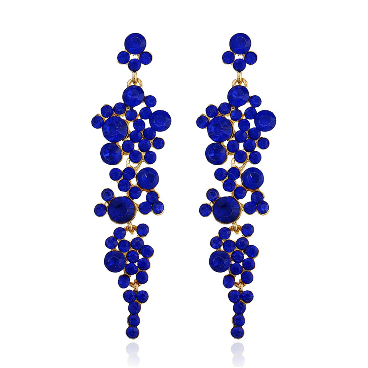 Blue Cubic Zirconia & 18K Gold-Plated Cluster Drop Earrings