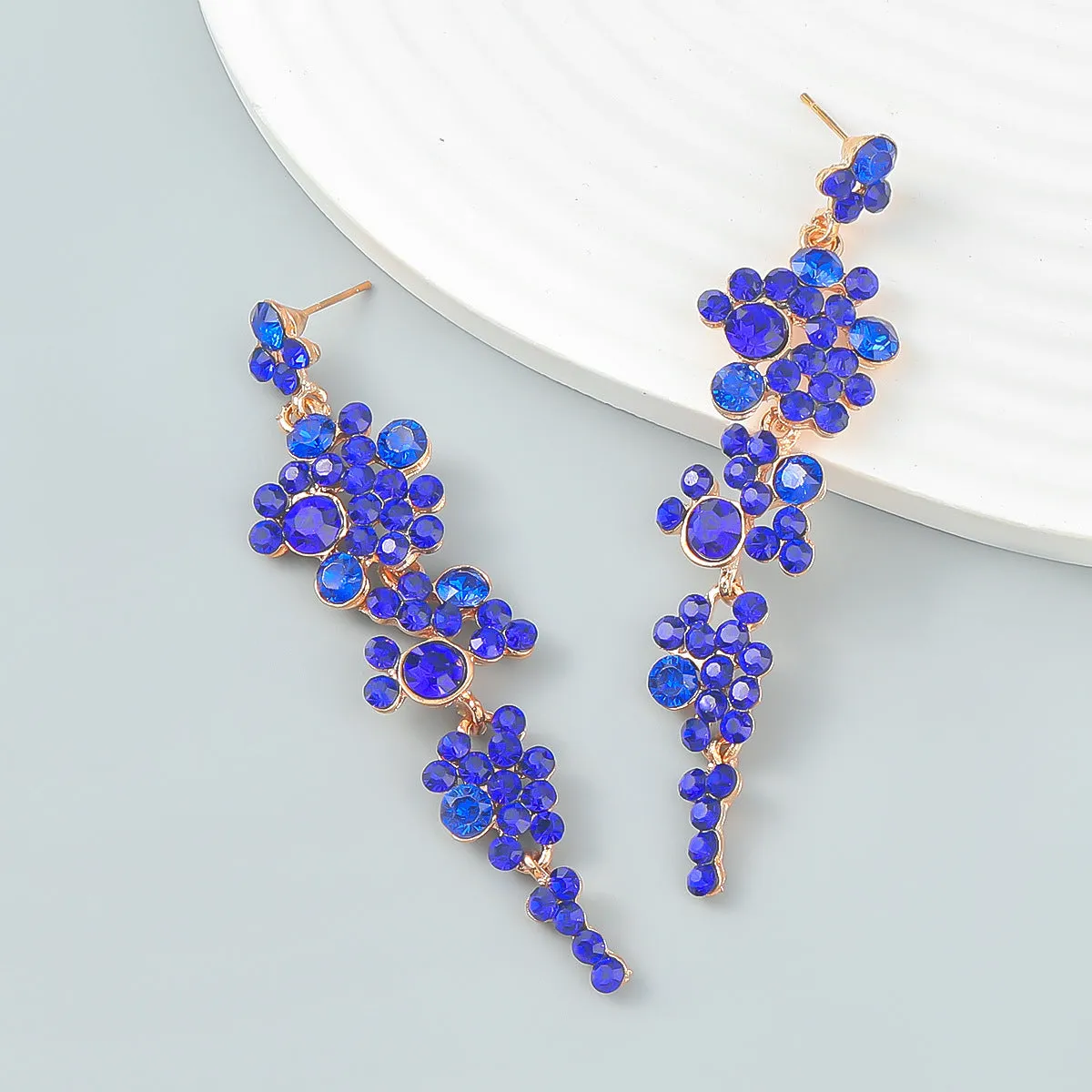 Blue Cubic Zirconia & 18K Gold-Plated Cluster Drop Earrings