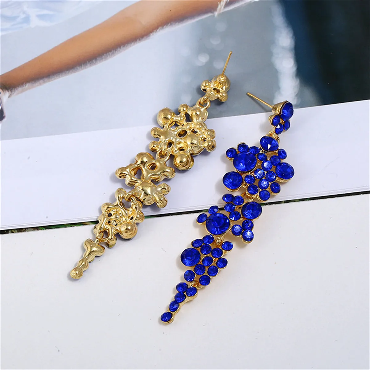 Blue Cubic Zirconia & 18K Gold-Plated Cluster Drop Earrings