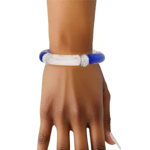 Blue White Tubular and Rondelle Bead Bracelet
