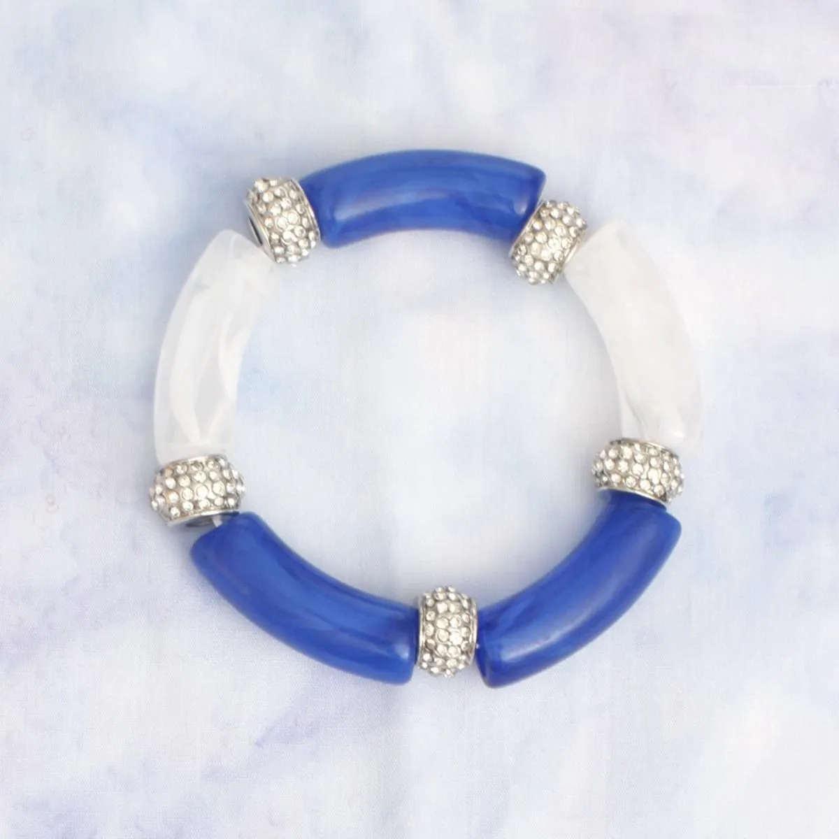Blue White Tubular and Rondelle Bead Bracelet