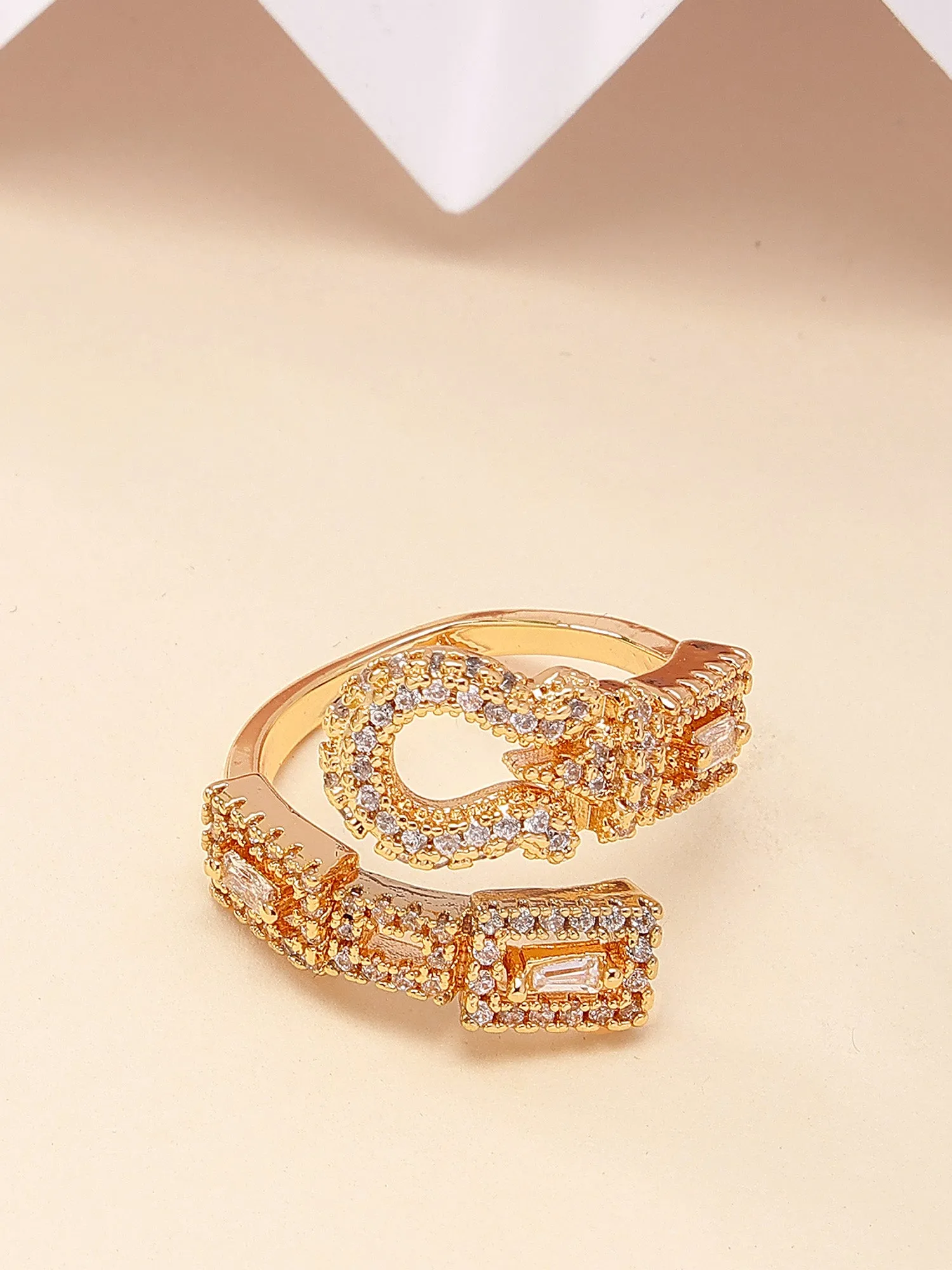 Bohey by KARATCART Gold Plated Green Cubic Zirconia Studded Door Knob Design Women's Ring