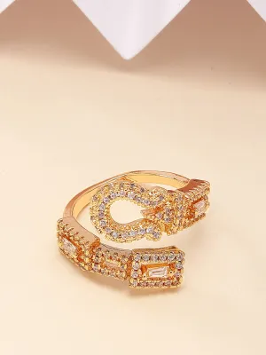 Bohey by KARATCART Gold Plated Green Cubic Zirconia Studded Door Knob Design Women's Ring