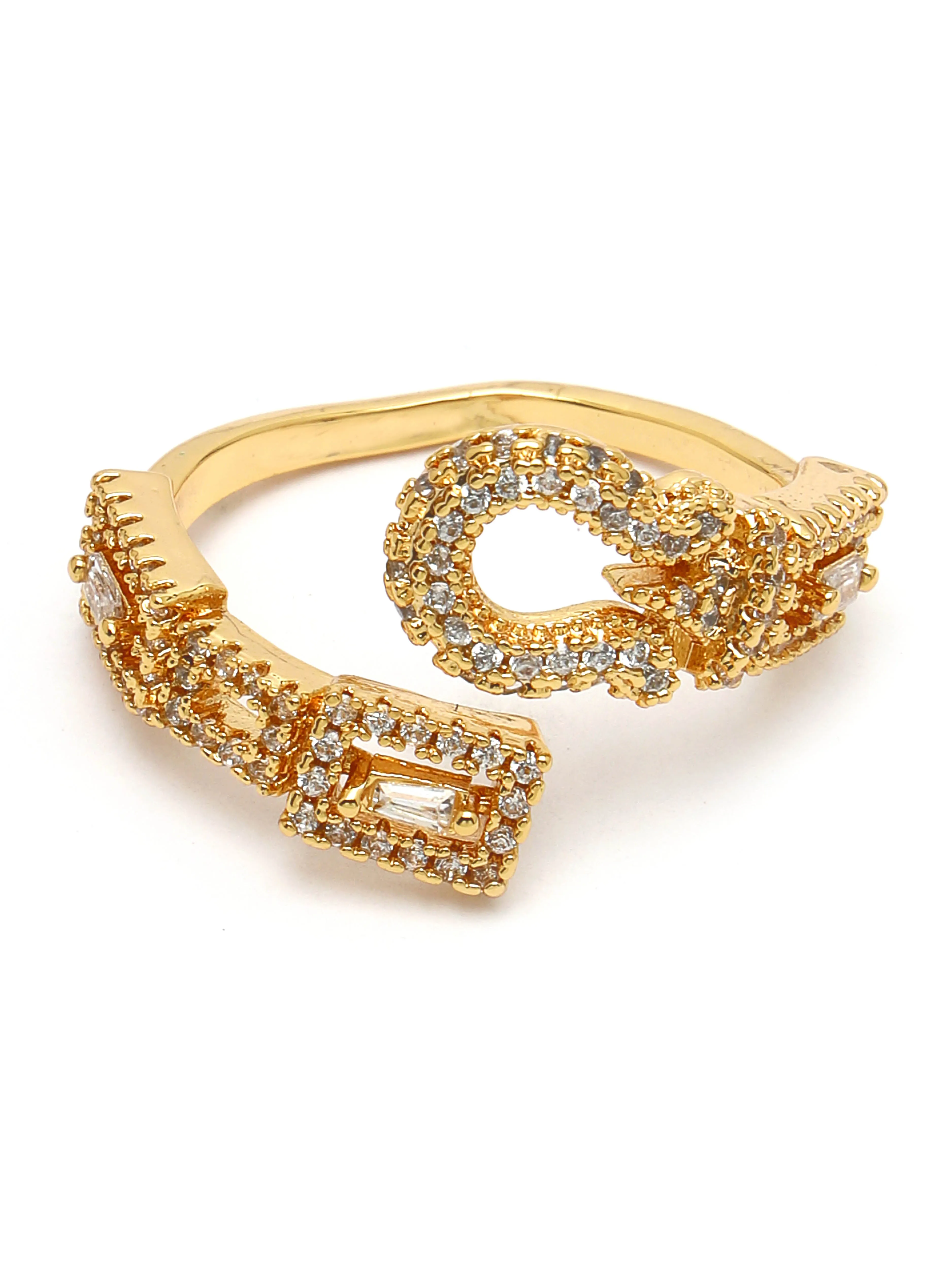 Bohey by KARATCART Gold Plated Green Cubic Zirconia Studded Door Knob Design Women's Ring
