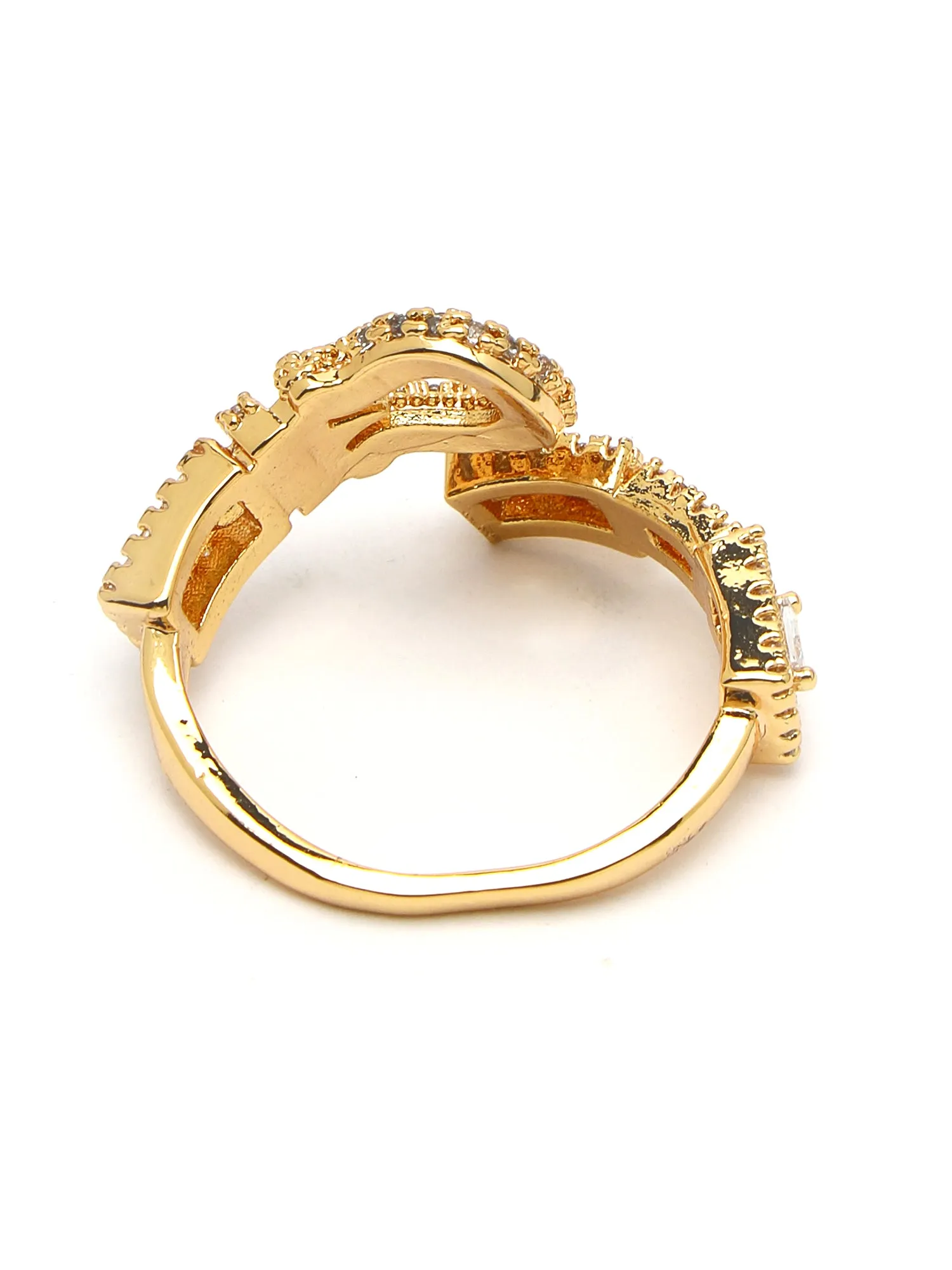 Bohey by KARATCART Gold Plated Green Cubic Zirconia Studded Door Knob Design Women's Ring