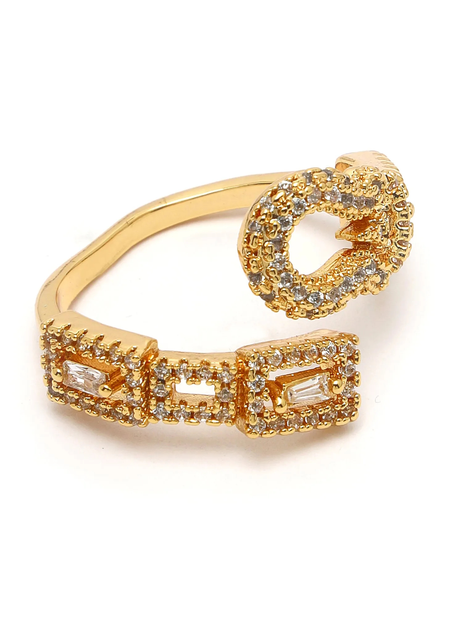 Bohey by KARATCART Gold Plated Green Cubic Zirconia Studded Door Knob Design Women's Ring