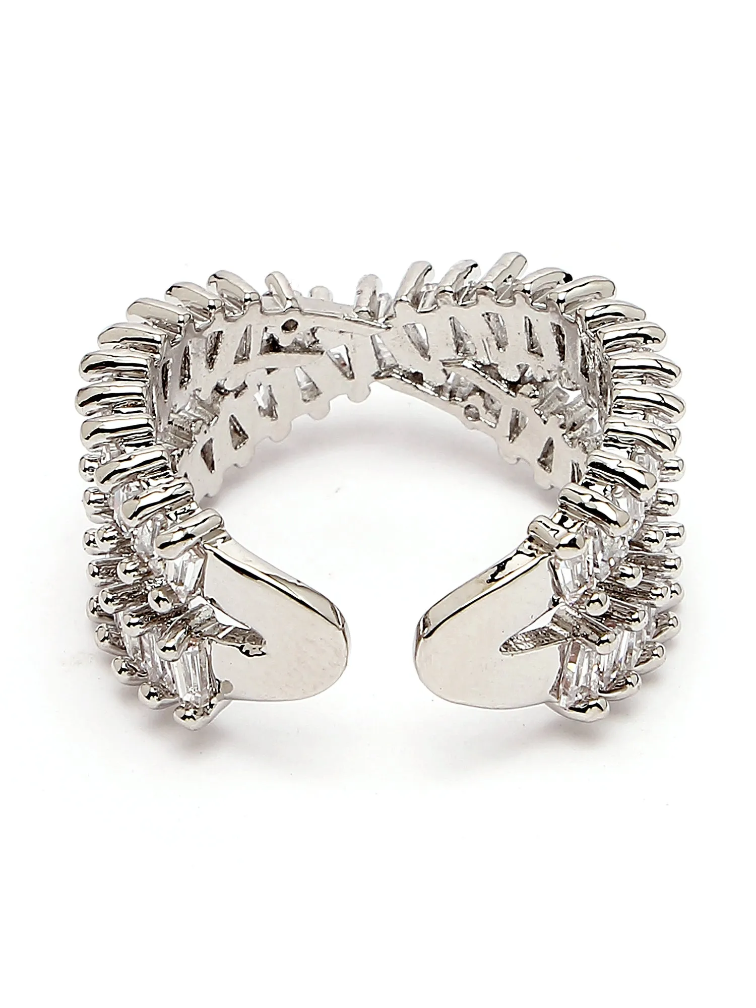 Bohey by KARATCART Silver Tone Cubic Zirconia Studded Cross Design Women's Finger Ring