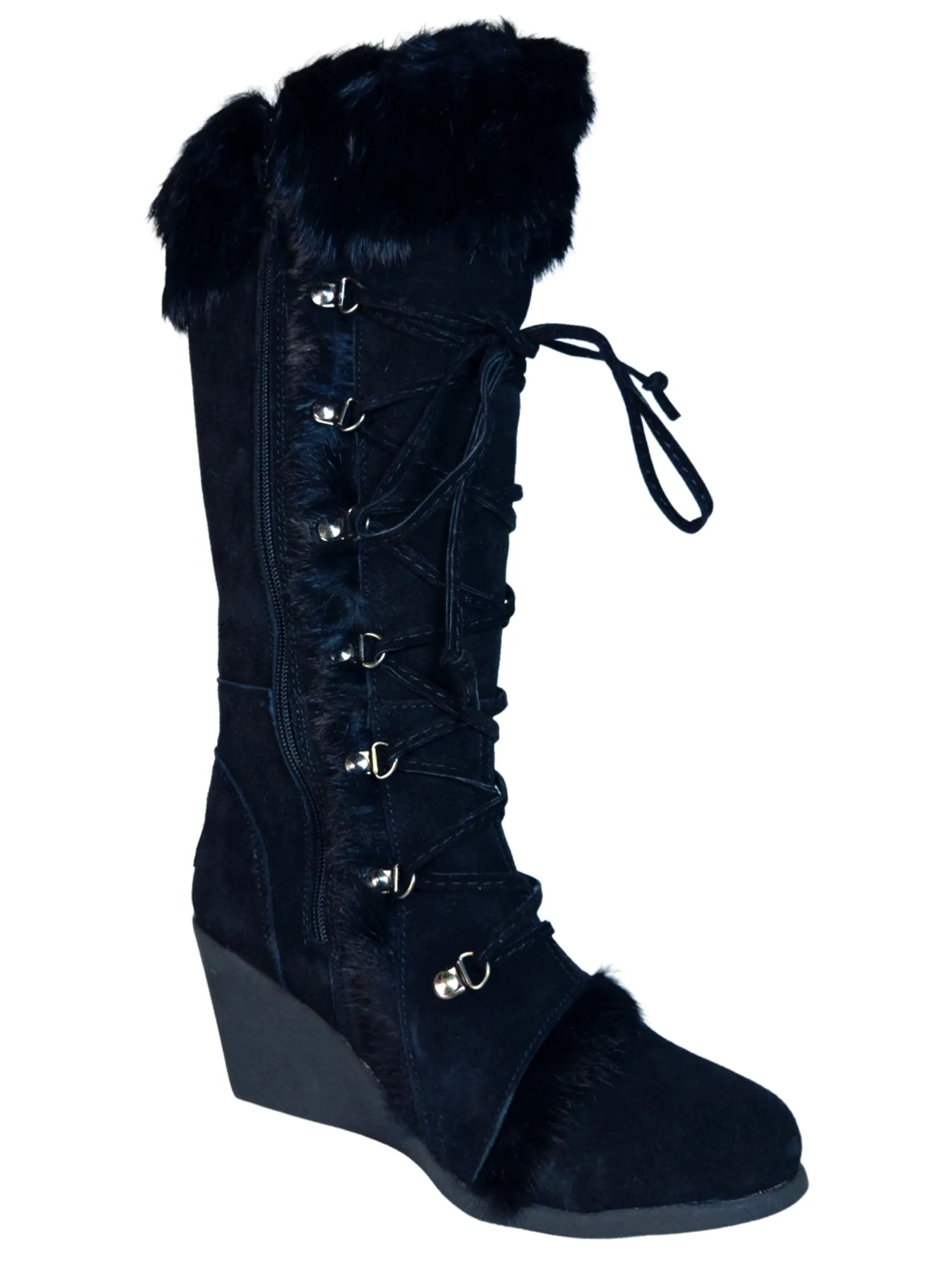 Botas de Invierno de Cuña de Piel Gamuza/Pelo de Conejo para Mujer 'Bearpaw' - ID: 7132