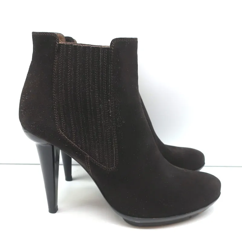 Bottega Veneta Ankle Boots Dark Brown Suede Size 41 High Heel Chelsea Booties