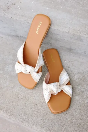 Braided Knot Strap Slide Flat Sandal: Beige