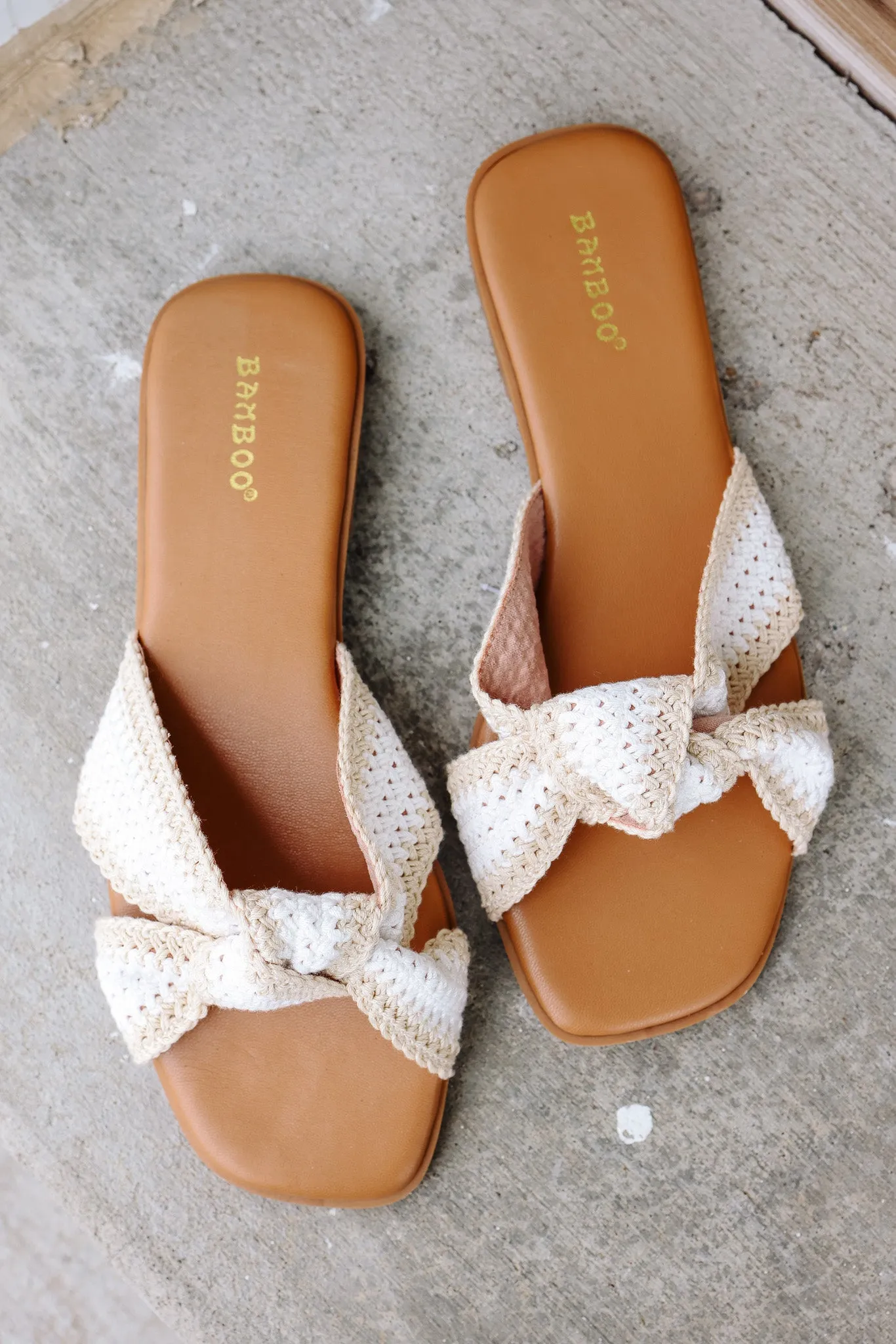 Braided Knot Strap Slide Flat Sandal: Beige
