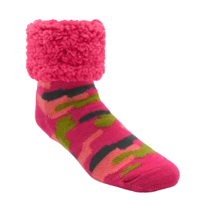 Bright Classic Slipper Socks | Camo Pink