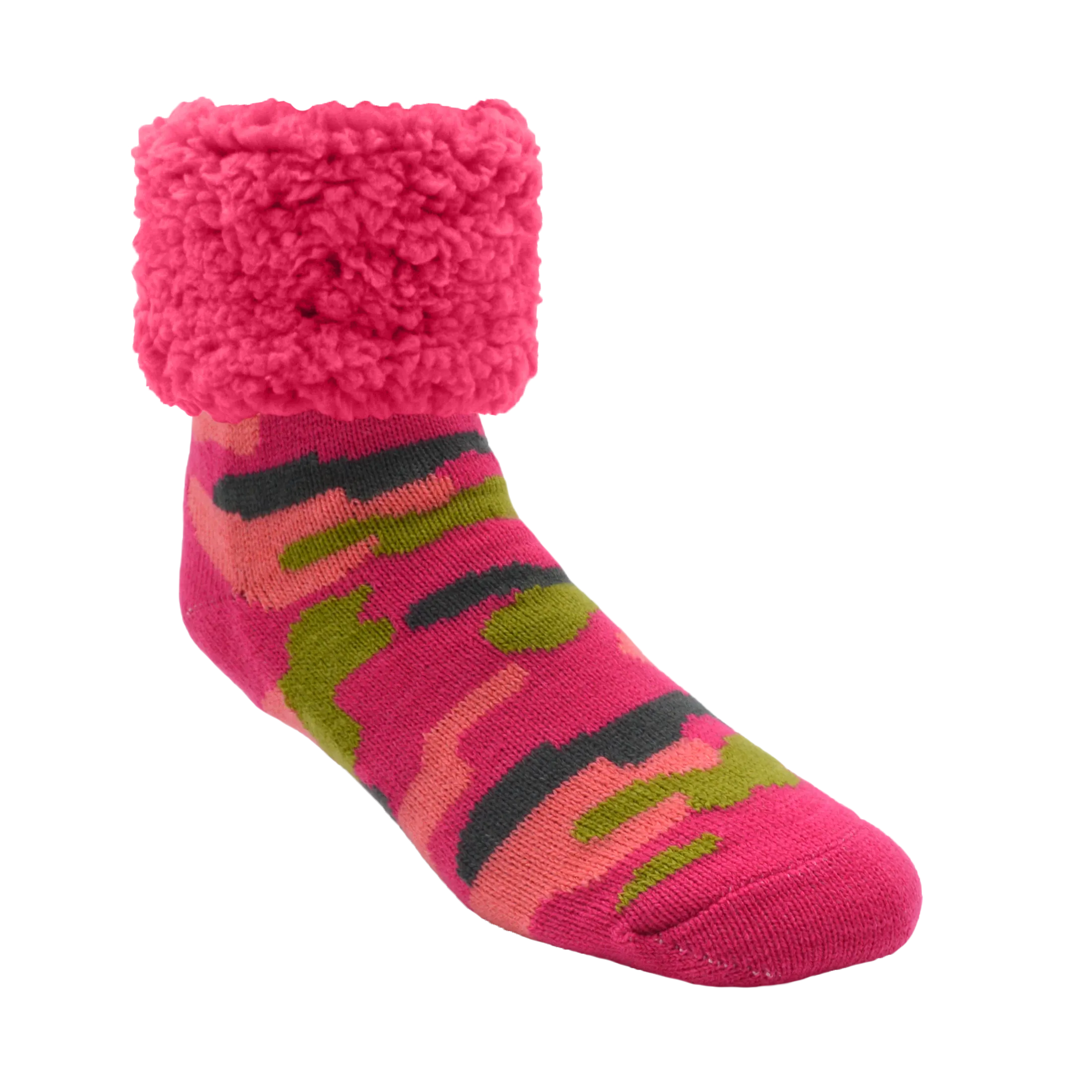 Bright Classic Slipper Socks | Camo Pink
