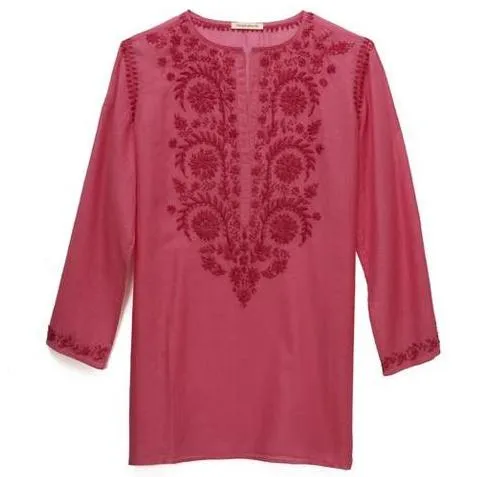 Bright Pink Cotton Indian Embroidered Tunic